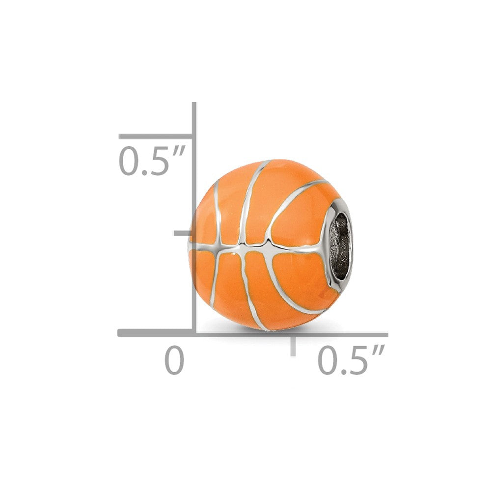 Reflections 925 Sterling Silver Rhodium Plated Orange Enamel Basketball Bead 10 x 10 mm