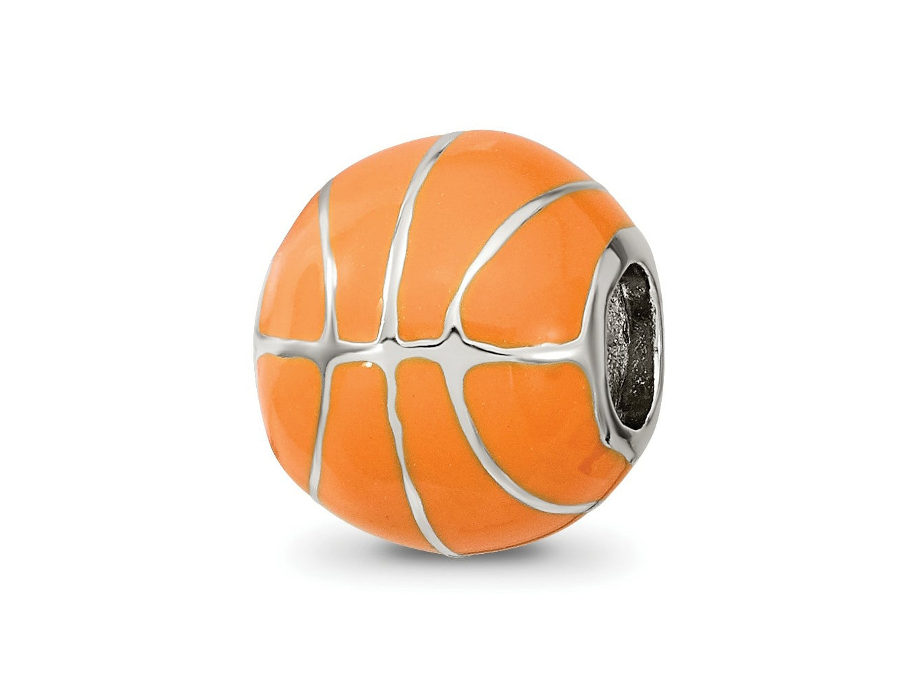 Reflections 925 Sterling Silver Rhodium Plated Orange Enamel Basketball Bead 10 x 10 mm