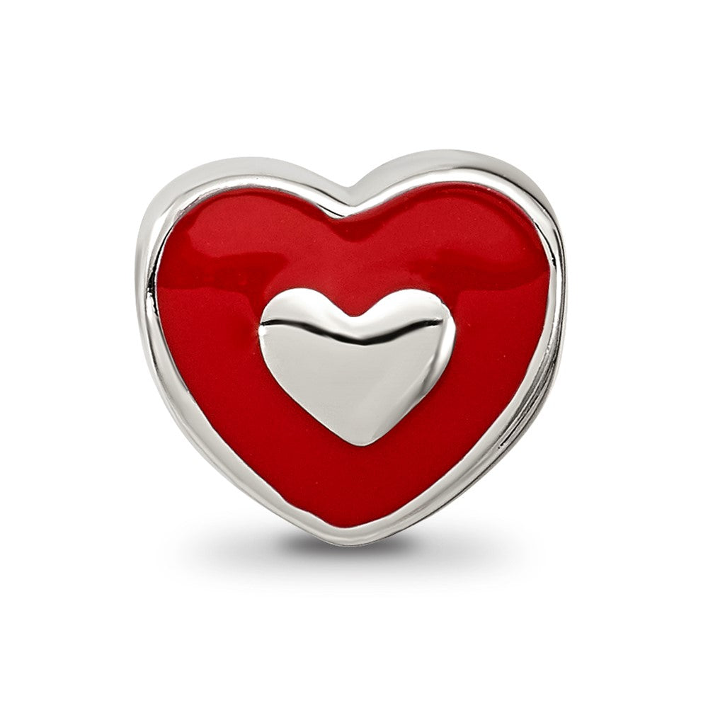 Reflections 925 Sterling Silver Rhodium Plated Red Enamel LOVE and Heart Bead 10 x 11 mm