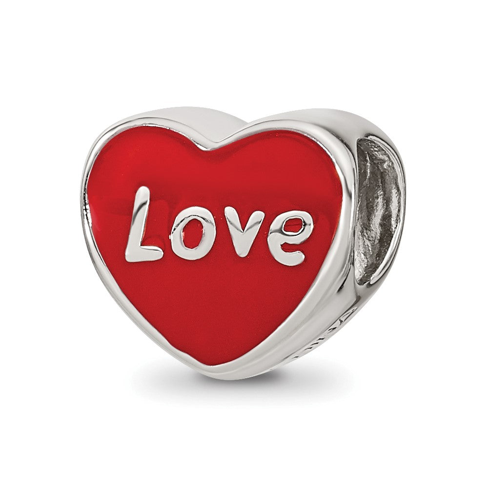 Reflections 925 Sterling Silver Rhodium Plated Red Enamel LOVE and Heart Bead 10 x 11 mm