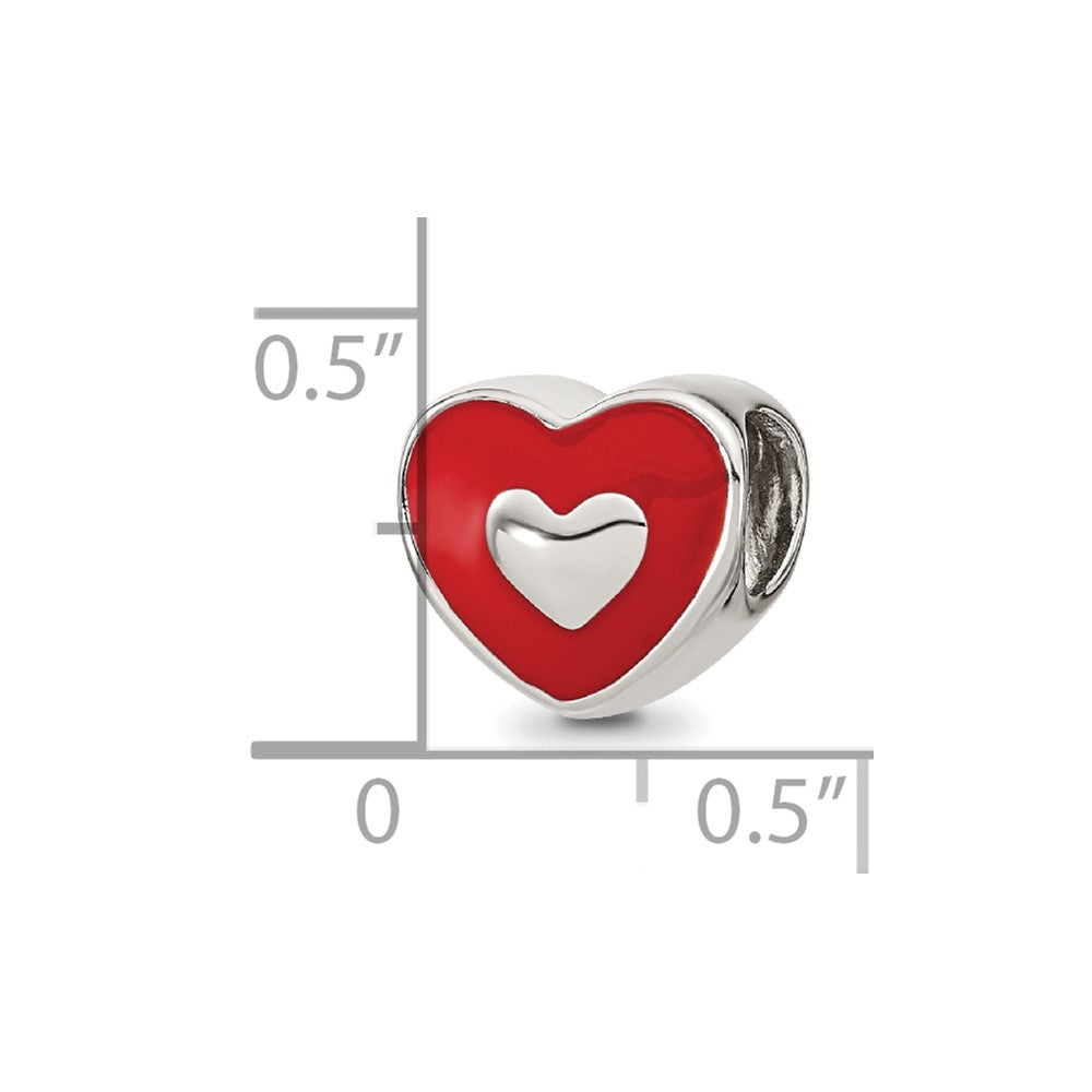 Reflections 925 Sterling Silver Rhodium Plated Red Enamel LOVE and Heart Bead 10 x 11 mm