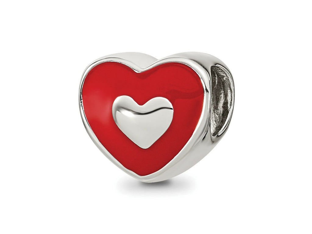Reflections 925 Sterling Silver Rhodium Plated Red Enamel LOVE and Heart Bead 10 x 11 mm