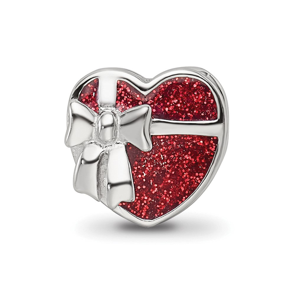 Reflections 925 Sterling Silver Rhodium Plated Red Enameled Heart Bead 10 x 10 mm