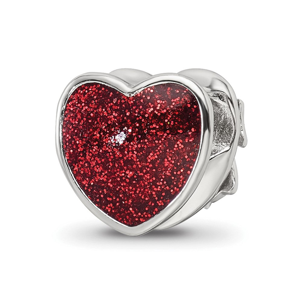 Reflections 925 Sterling Silver Rhodium Plated Red Enameled Heart Bead 10 x 10 mm