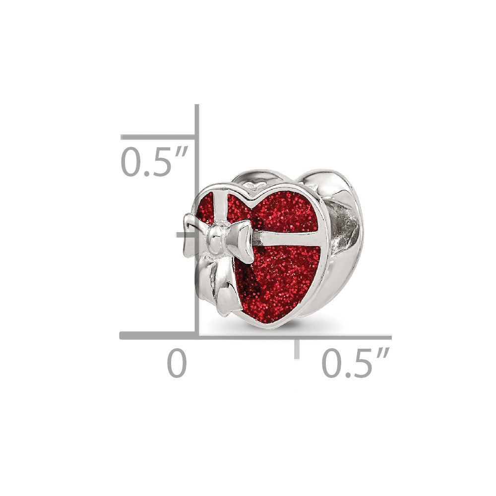 Reflections 925 Sterling Silver Rhodium Plated Red Enameled Heart Bead 10 x 10 mm