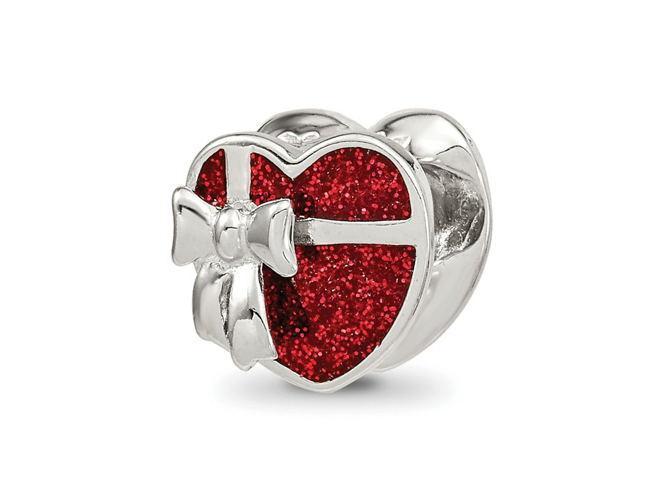 Reflections 925 Sterling Silver Rhodium Plated Red Enameled Heart Bead 10 x 10 mm