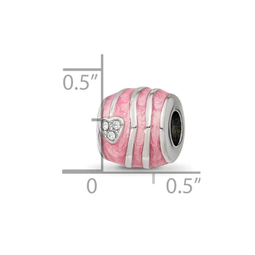 Reflections 925 Sterling Silver Pink Enameled Crystal Hearts Bead 10 x 10 mm