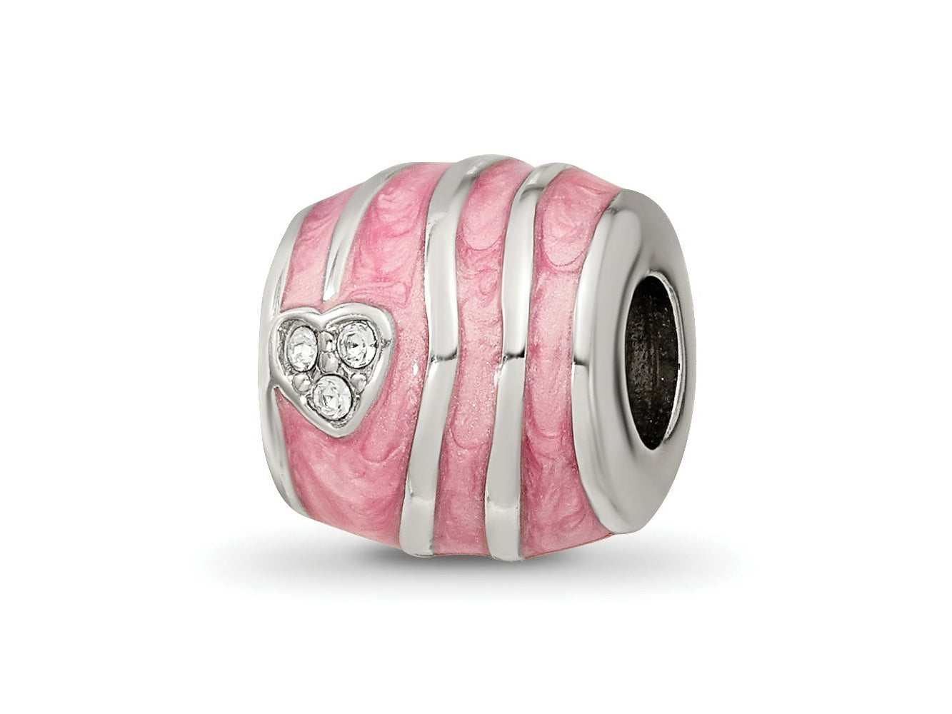 Reflections 925 Sterling Silver Pink Enameled Crystal Hearts Bead 10 x 10 mm