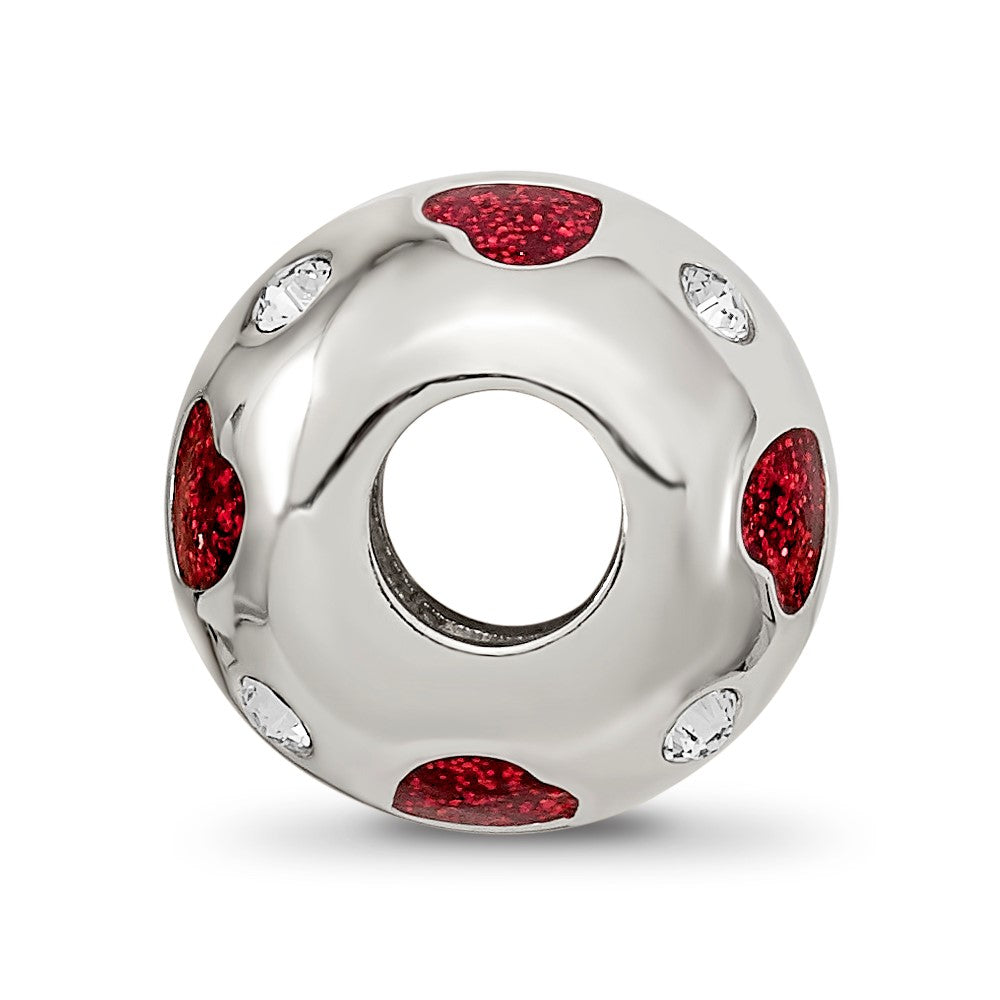 Reflections 925 Sterling Silver Red Enameled Crystal Hearts Bead 12 x 11 mm