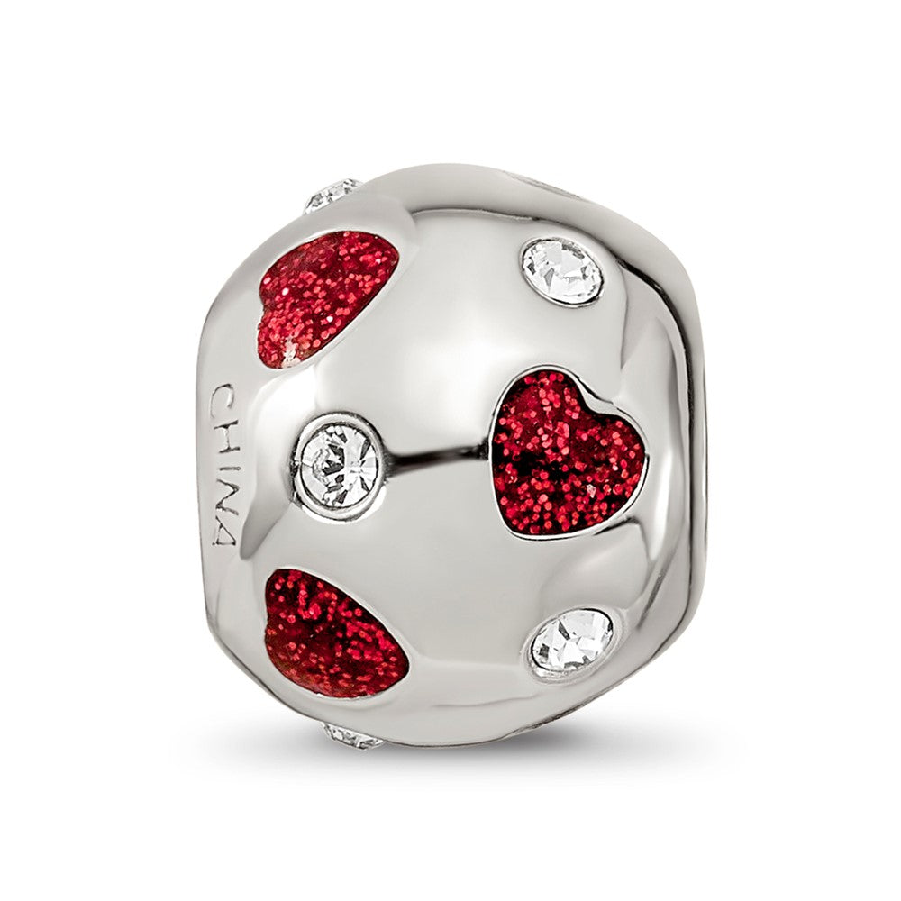 Reflections 925 Sterling Silver Red Enameled Crystal Hearts Bead 12 x 11 mm