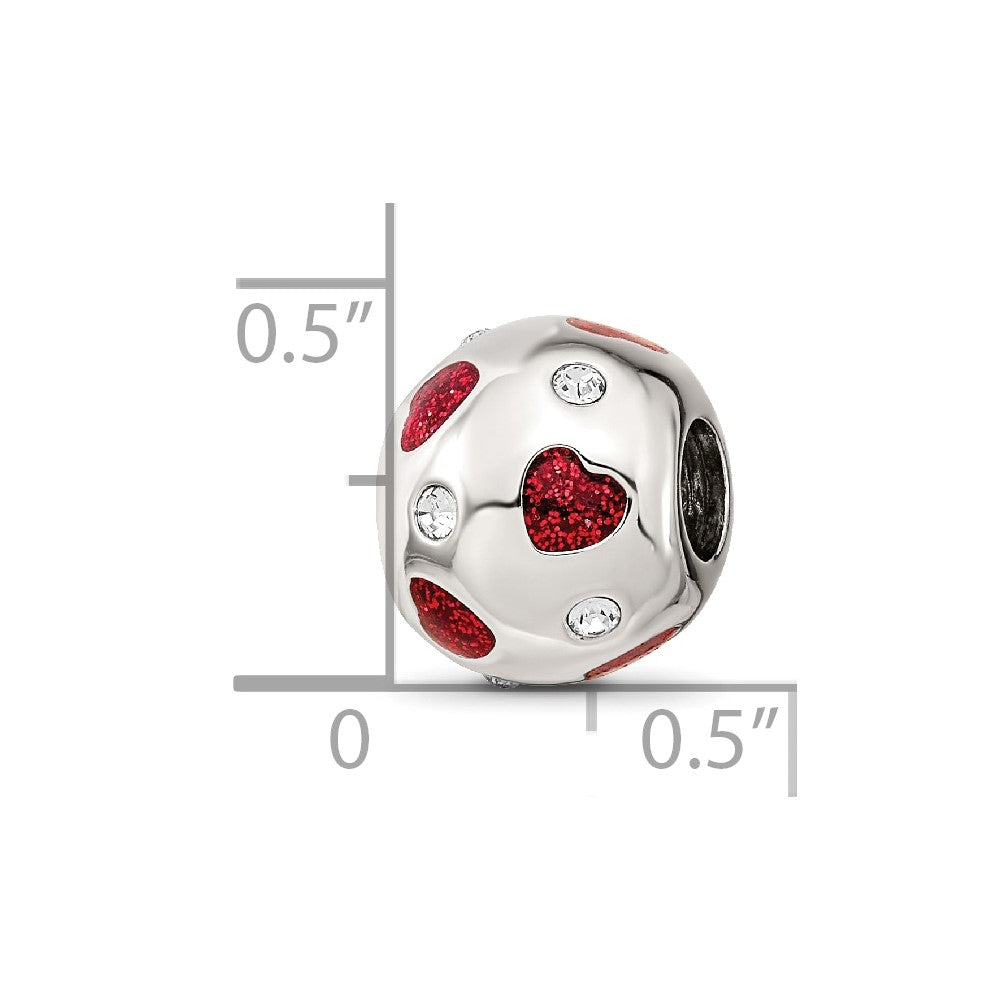 Reflections 925 Sterling Silver Red Enameled Crystal Hearts Bead 12 x 11 mm