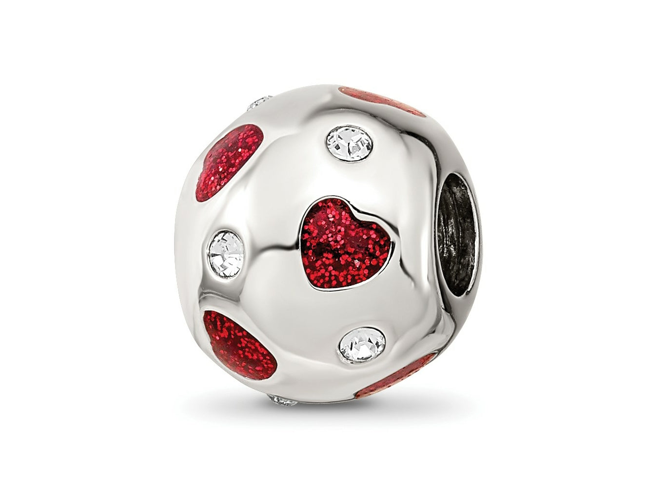 Reflections 925 Sterling Silver Red Enameled Crystal Hearts Bead 12 x 11 mm