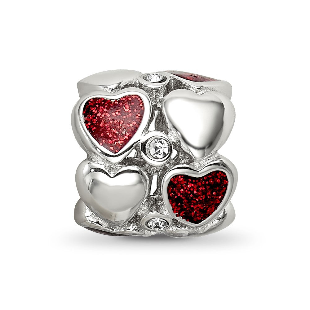 Reflections 925 Sterling Silver Red Enamel Crystal Hearts Bead 10 x 10 mm