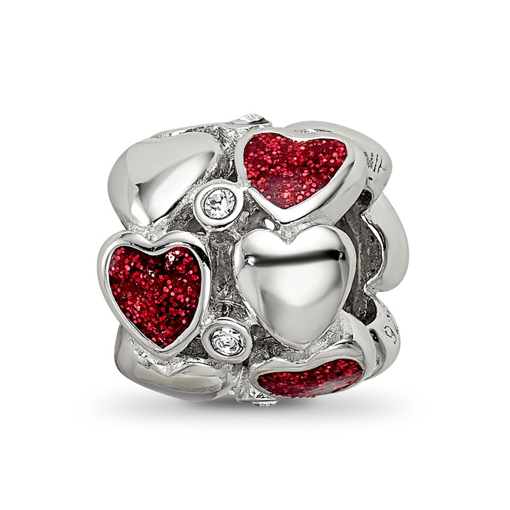 Reflections 925 Sterling Silver Red Enamel Crystal Hearts Bead 10 x 10 mm