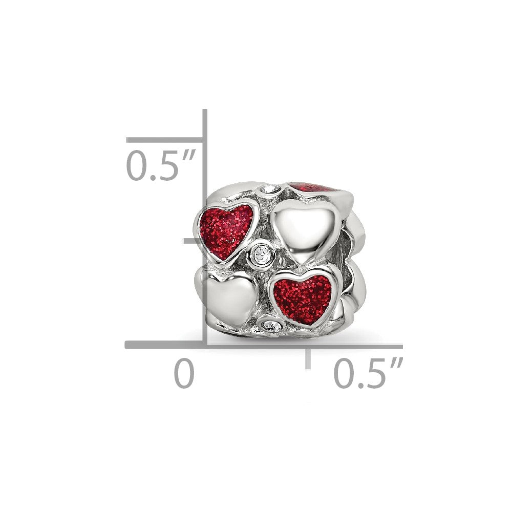 Reflections 925 Sterling Silver Red Enamel Crystal Hearts Bead 10 x 10 mm