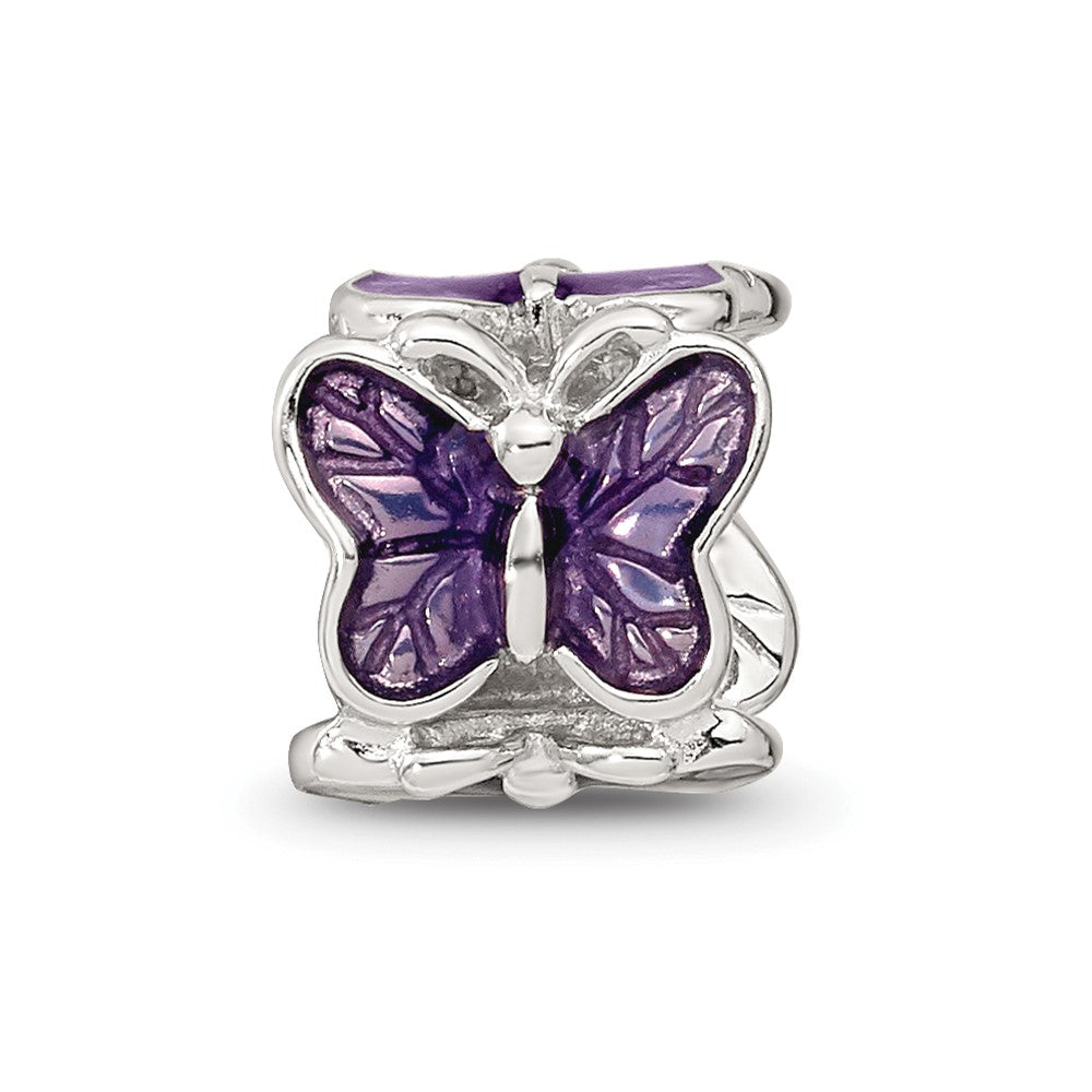 Reflections 925 Sterling Silver Rhodium Plated Purple Enameled Butterfly Bead 10 x 8 mm