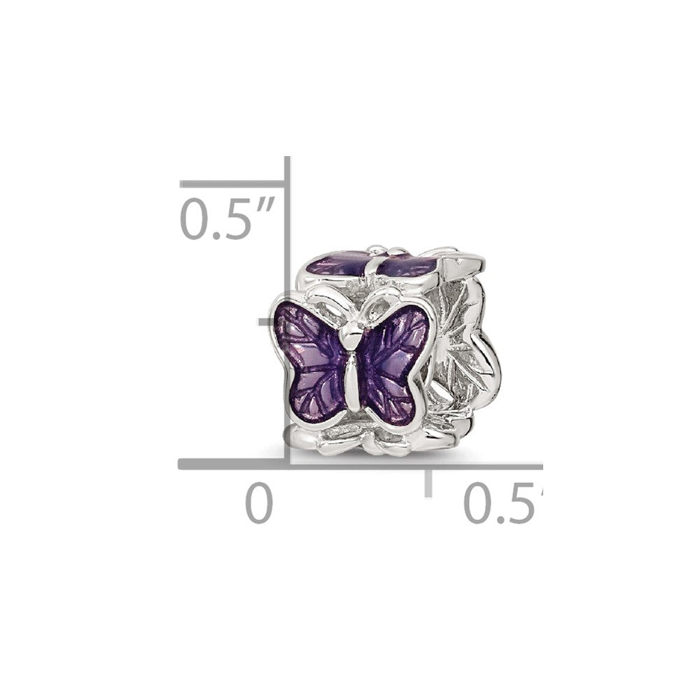 Reflections 925 Sterling Silver Rhodium Plated Purple Enameled Butterfly Bead 10 x 8 mm
