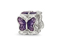 Reflections 925 Sterling Silver Rhodium Plated Purple Enameled Butterfly Bead 10 x 8 mm