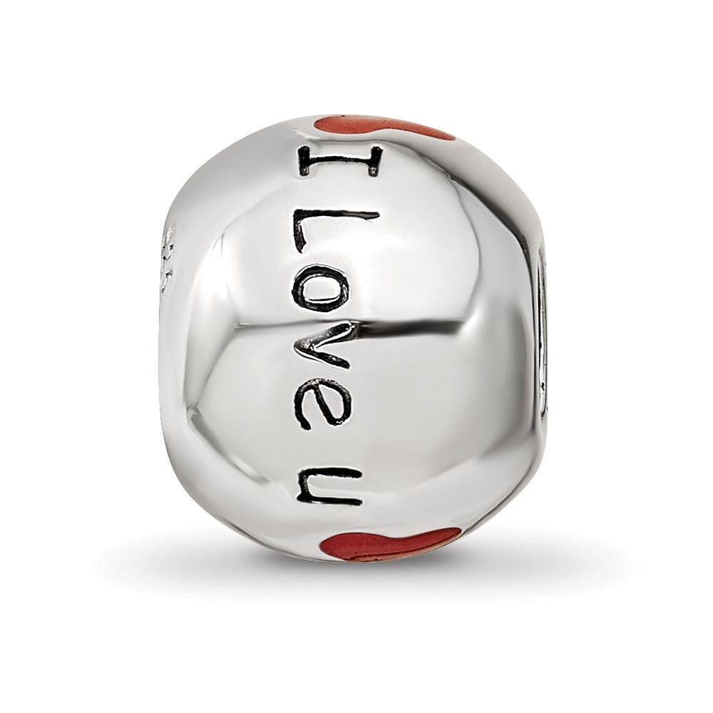 Reflections 925 Sterling Silver Rhodium Plated Black and Red Enamel I LOVE U Bead 10 x 10 mm