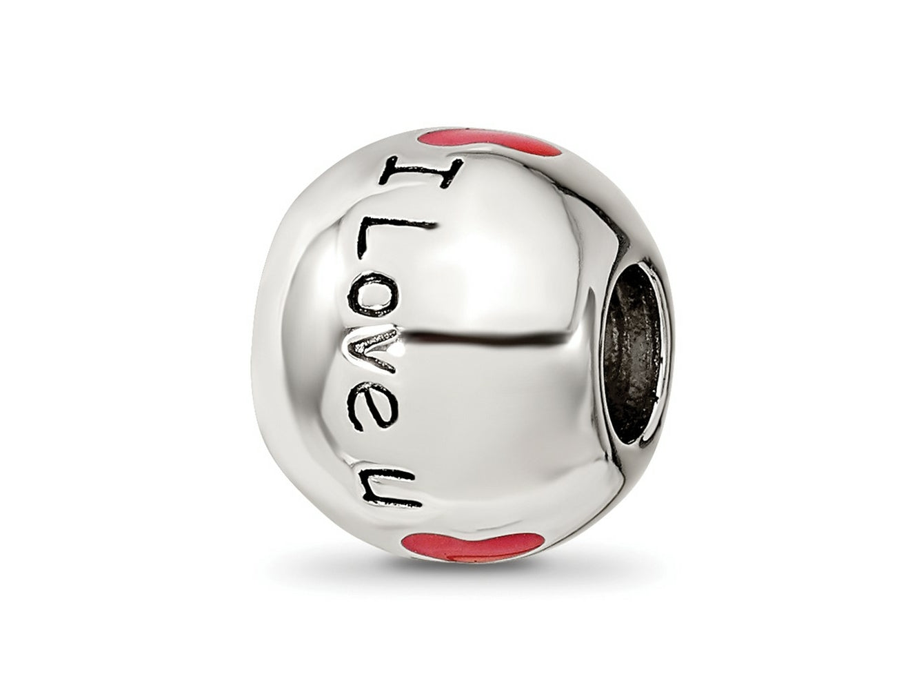 Reflections 925 Sterling Silver Rhodium Plated Black and Red Enamel I LOVE U Bead 10 x 10 mm