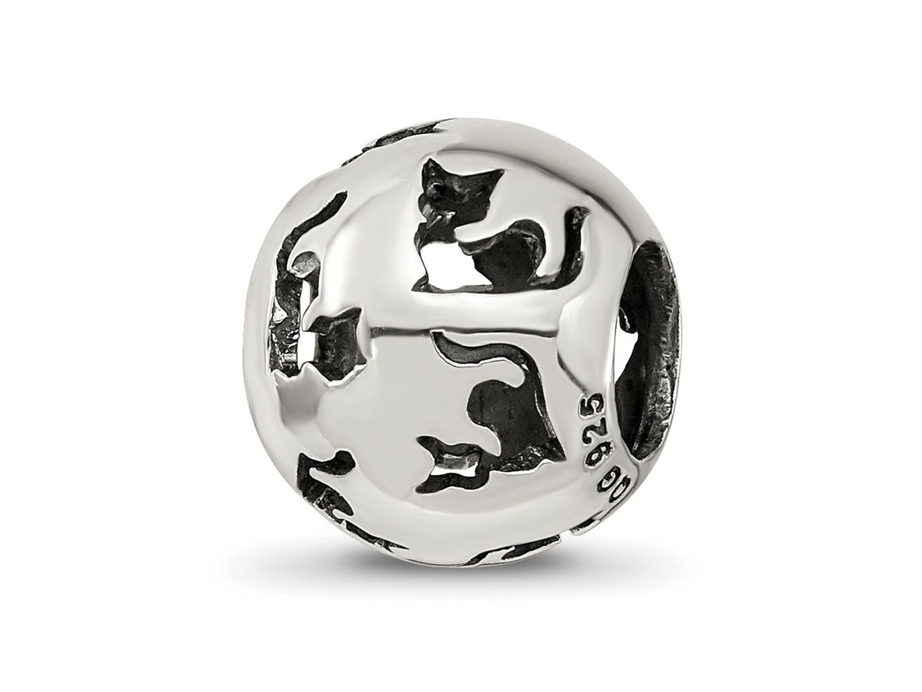 Reflections 925 Sterling Silver Cutout Cat Bead 11 x 9 mm