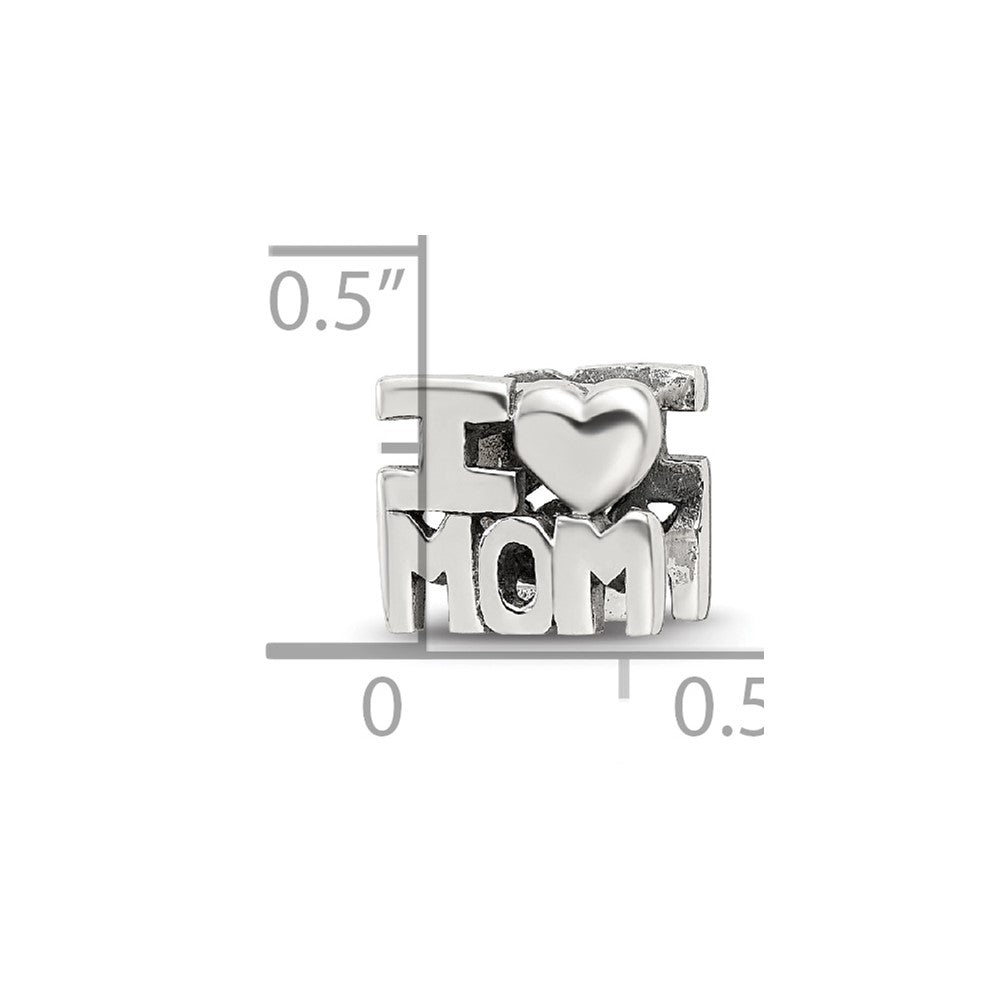 Reflections 925 Sterling Silver I HEART MOM Bead 8 x 9 mm