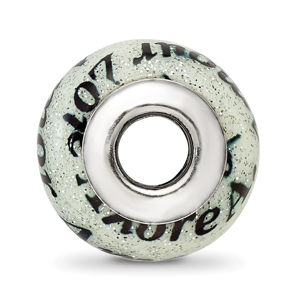 Reflections 925 Sterling Silver Love/Amor Black and White Glitter Italian Glass Bead 14 x 10 mm.