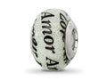 Reflections 925 Sterling Silver Love/Amor Black and White Glitter Italian Glass Bead 14 x 10 mm.