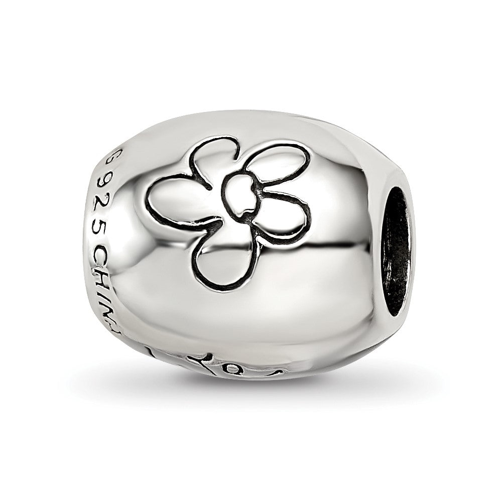Reflections 925 Sterling Silver Antiqued We Are Family Flower Bead 9 x 10 mm