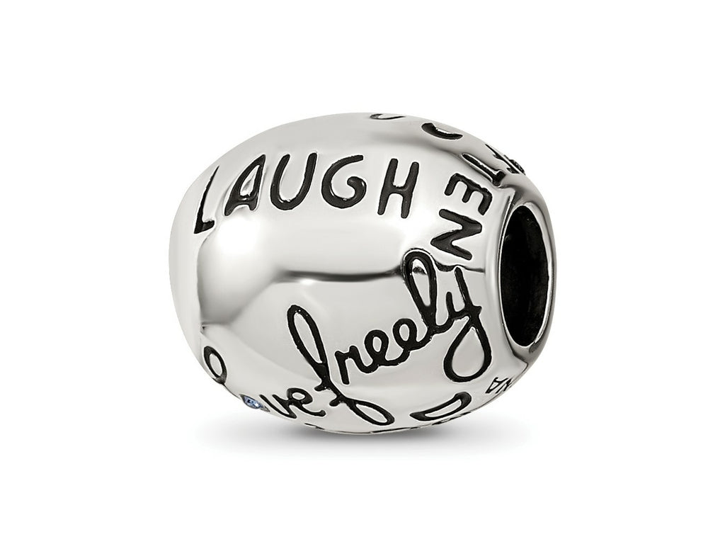 Reflections 925 Sterling Silver Crystals Live Laugh Love Bead 10 x 11 mm