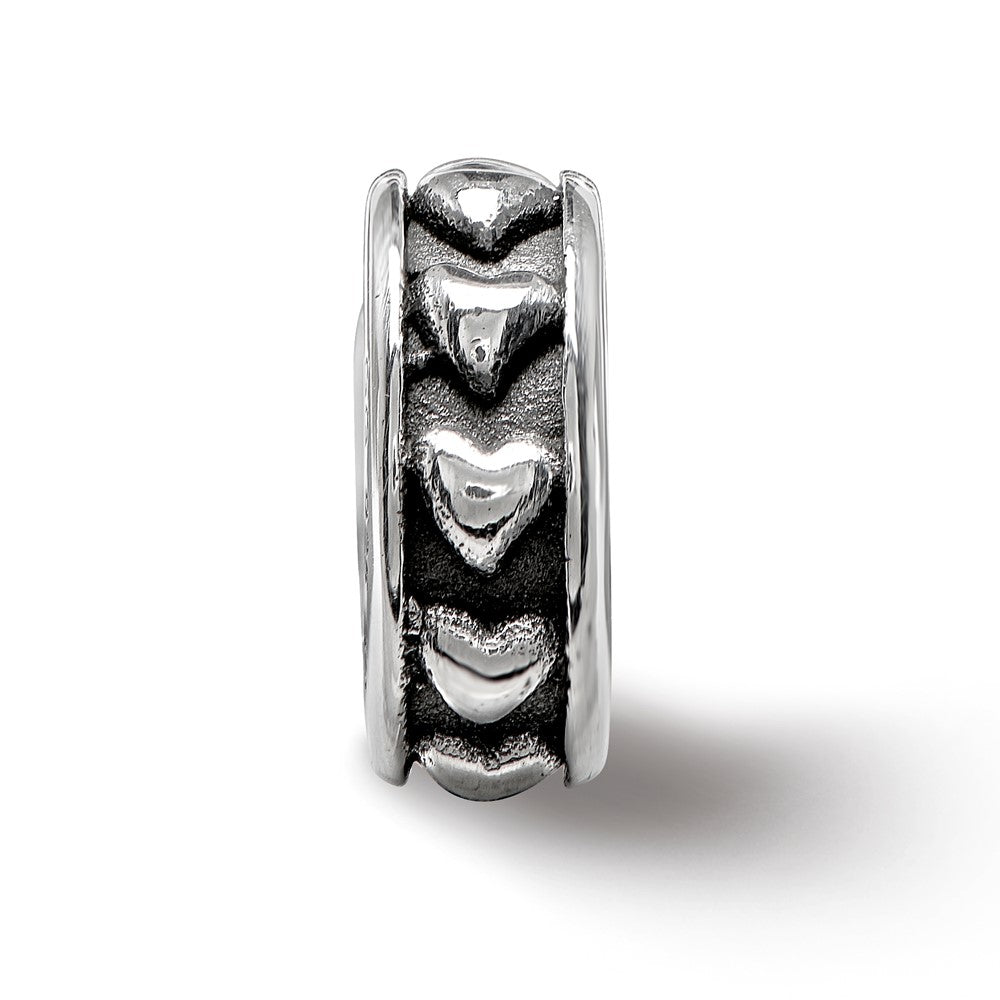 Reflections 925 Sterling Silver Antiqued Hearts Gripper Bead 10 x 3 mm
