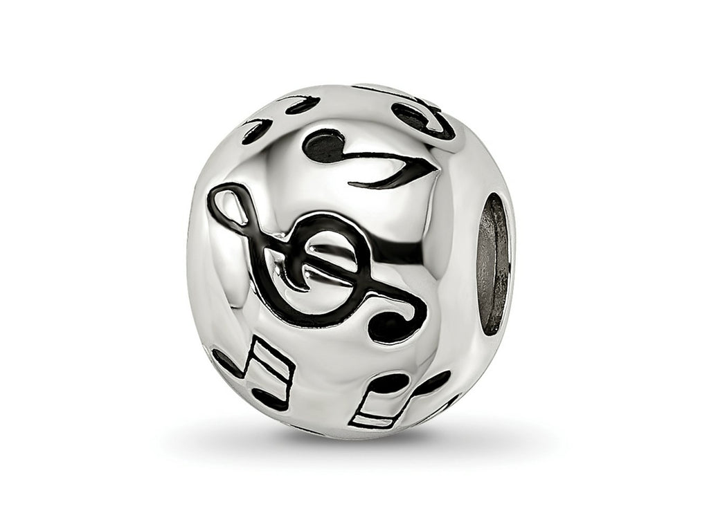 Reflections 925 Sterling Silver Rhodium Plated Enameled Musical Notes Bead 12 x 10 mm