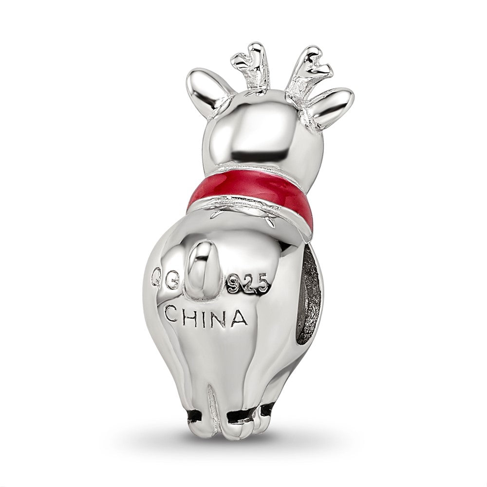 Reflections 925 Sterling Silver Rhodium Plated Enameled Rudolph Bead 16 x 7 mm