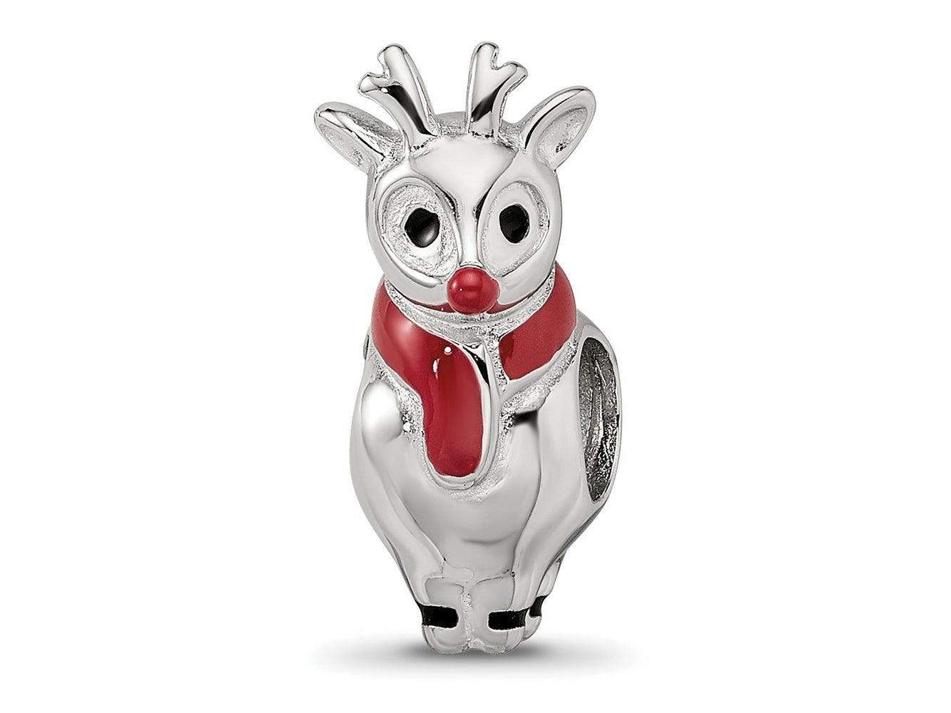 Reflections 925 Sterling Silver Rhodium Plated Enameled Rudolph Bead 16 x 7 mm