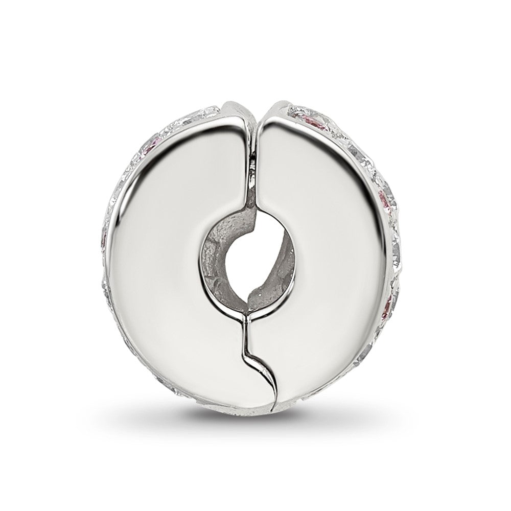 Reflections 925 Sterling Silver Rhodium Plated White and Pink CZ Hinged Bead 10 x 5 mm