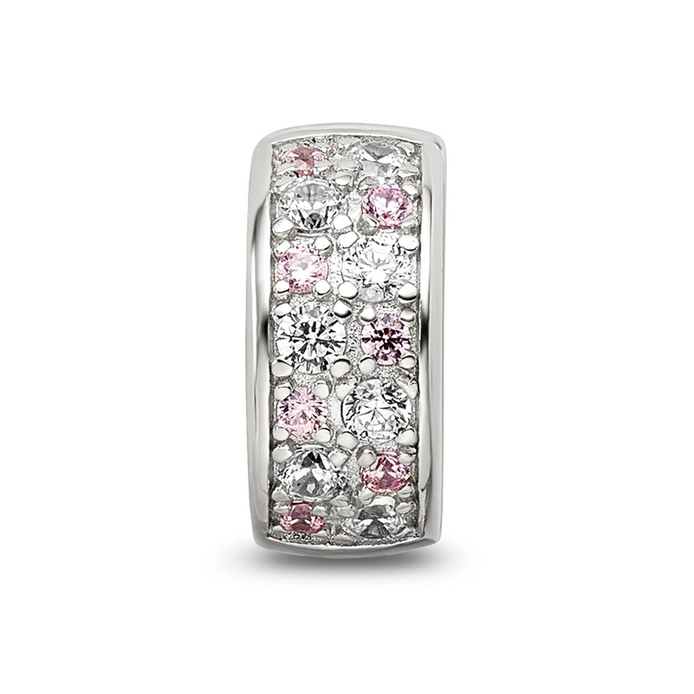 Reflections 925 Sterling Silver Rhodium Plated White and Pink CZ Hinged Bead 10 x 5 mm