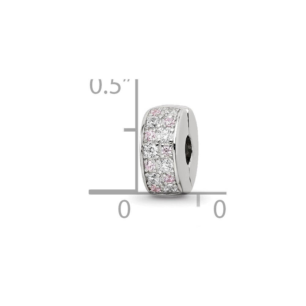 Reflections 925 Sterling Silver Rhodium Plated White and Pink CZ Hinged Bead 10 x 5 mm