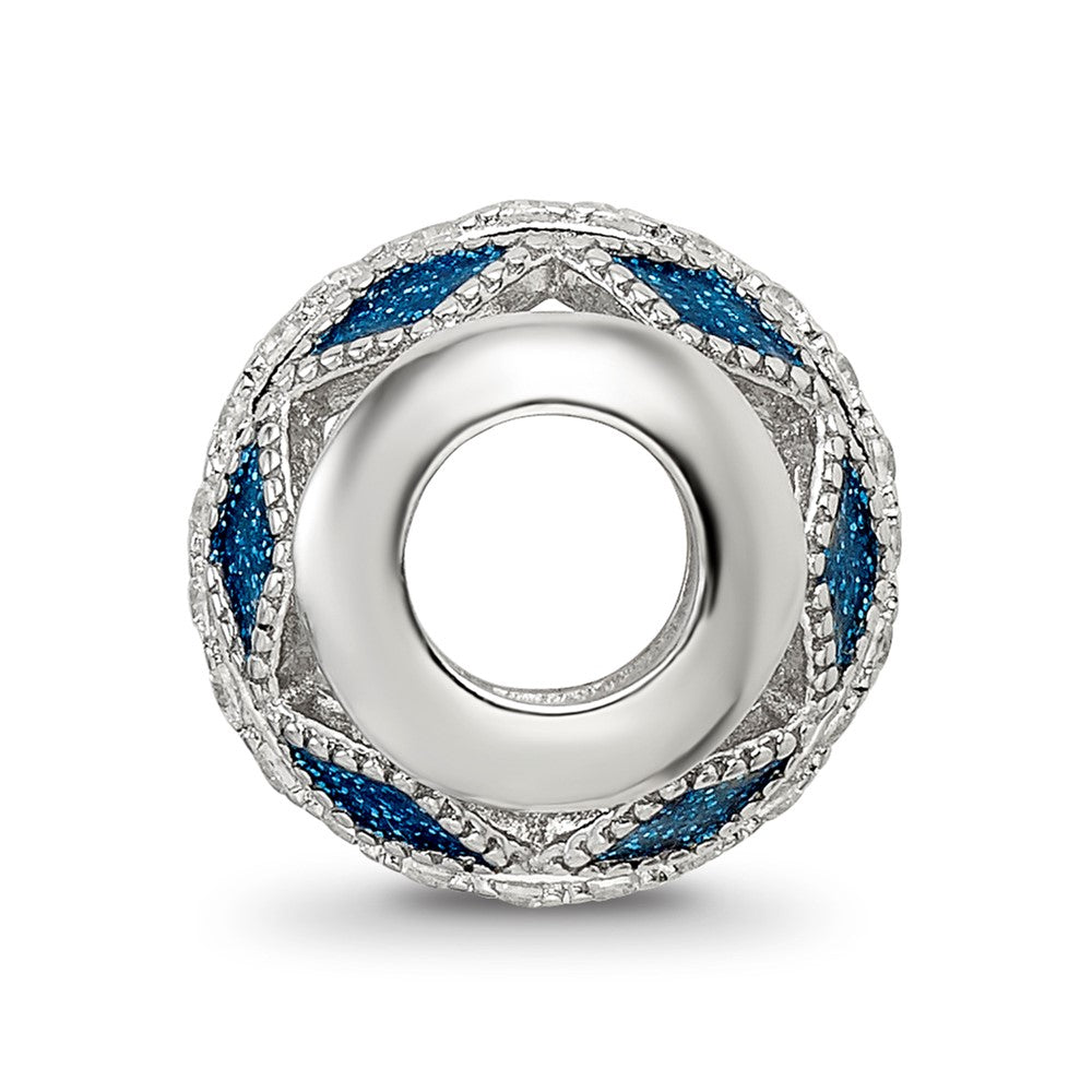 Reflections 925 Sterling Silver Enameled  Blue Accent and CZ Circle Bead 11 x 9 mm