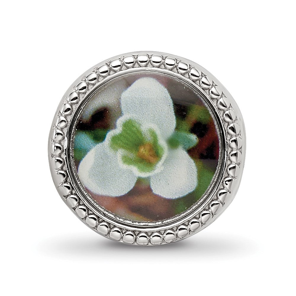 Reflections 925 Sterling Silver Rhodium Plated January Flower Bead 11 x 8 mm