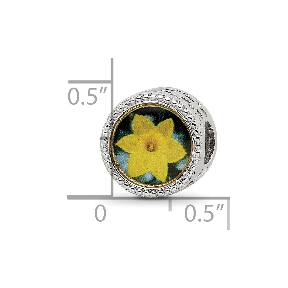 Reflections 925 Sterling Silver Rhodium Plated March Flower Bead 11 x 8 mm