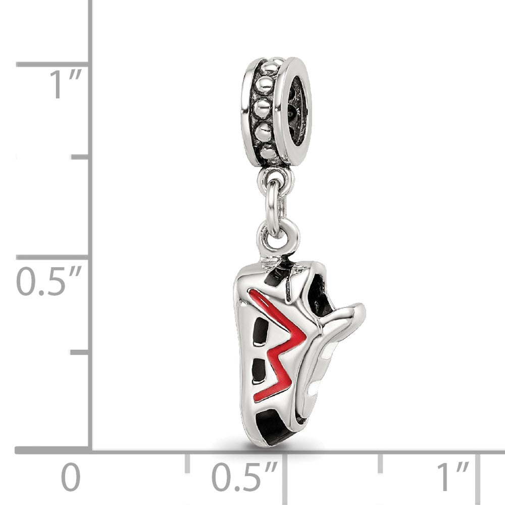 Reflections 925 Sterling Silver Black and Red Enameled Runner's Shoe Dangle Bead