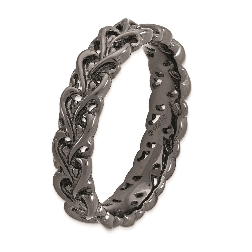 FJC Finejewelers 925 Sterling Silver Stackable Expressions Black Plated Carved Band / Ring