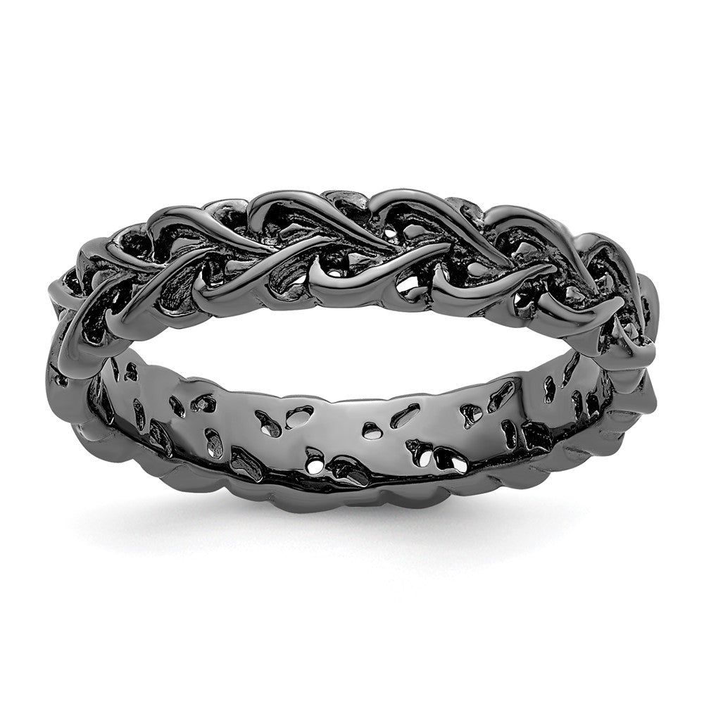 FJC Finejewelers 925 Sterling Silver Stackable Expressions Black Plated Carved Band / Ring