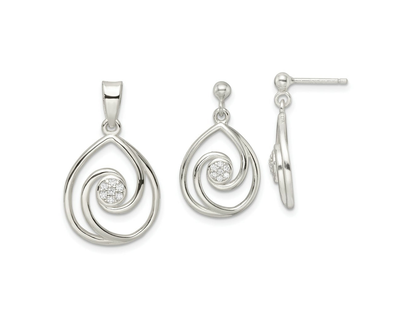 FJC Finejewelers 925 Sterling Silver Dangle CZ in Teardrop Pendant and Earrings Set