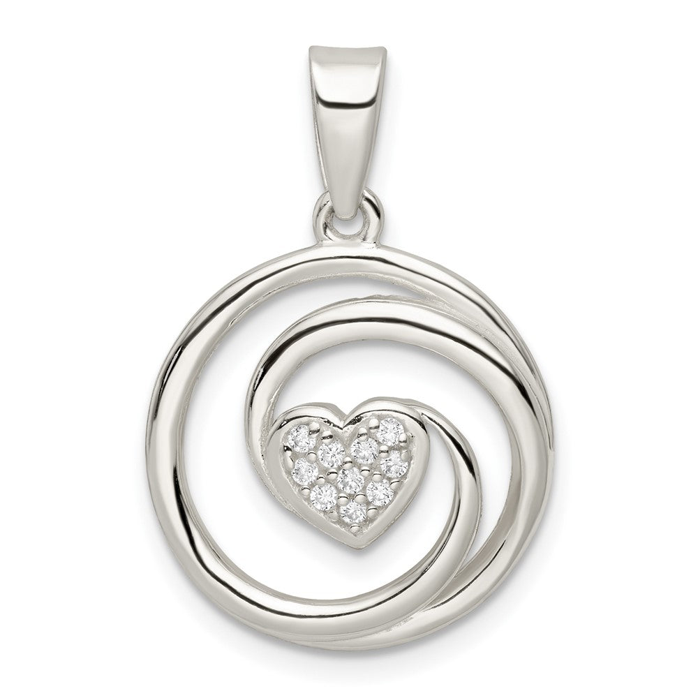FJC Finejewelers 925 Sterling Silver CZ Heart in Circle Pendant and Earrings Set