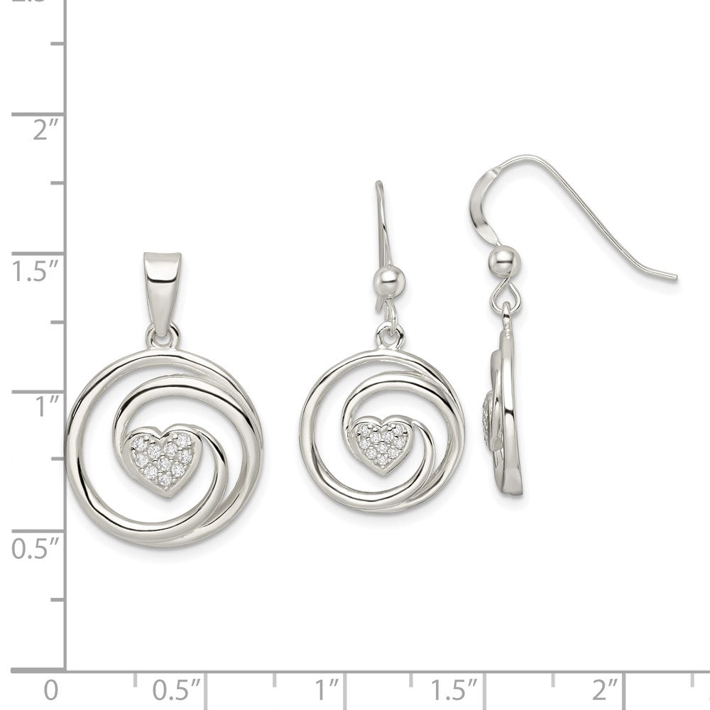 FJC Finejewelers 925 Sterling Silver CZ Heart in Circle Pendant and Earrings Set