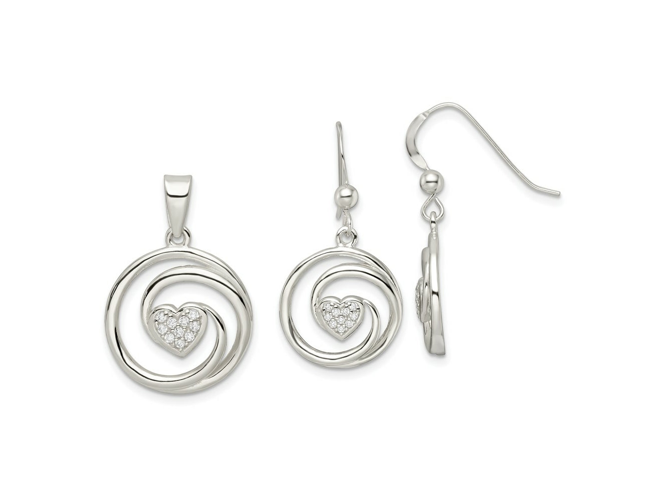 FJC Finejewelers 925 Sterling Silver CZ Heart in Circle Pendant and Earrings Set