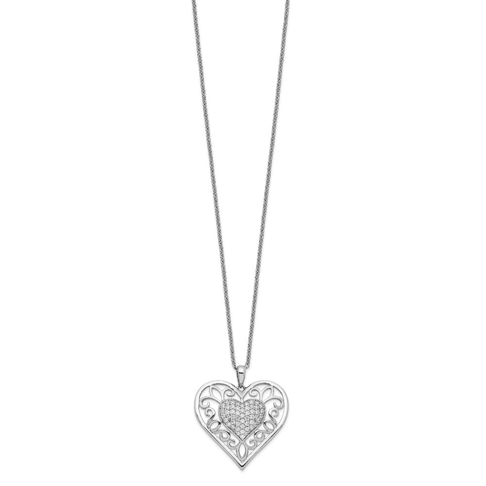 Sentimental Expressions 925 Sterling Silver Antiqued CZ To My Daughter Heart Necklace 18 Inches x 25 mm