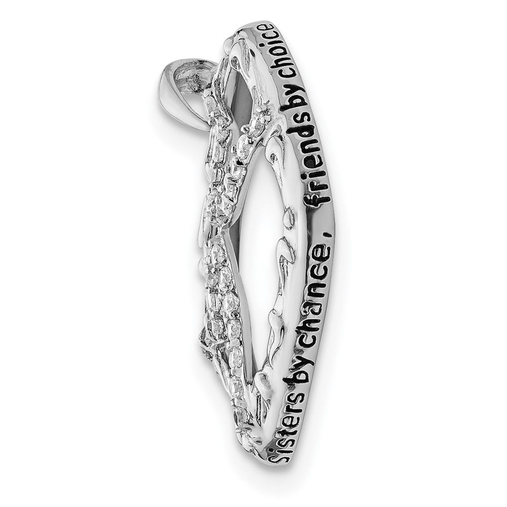 Sentimental Expressions 925 Sterling Silver Antique CZ Sisters By Chance Heart Necklace 18 Inches x 20 mm
