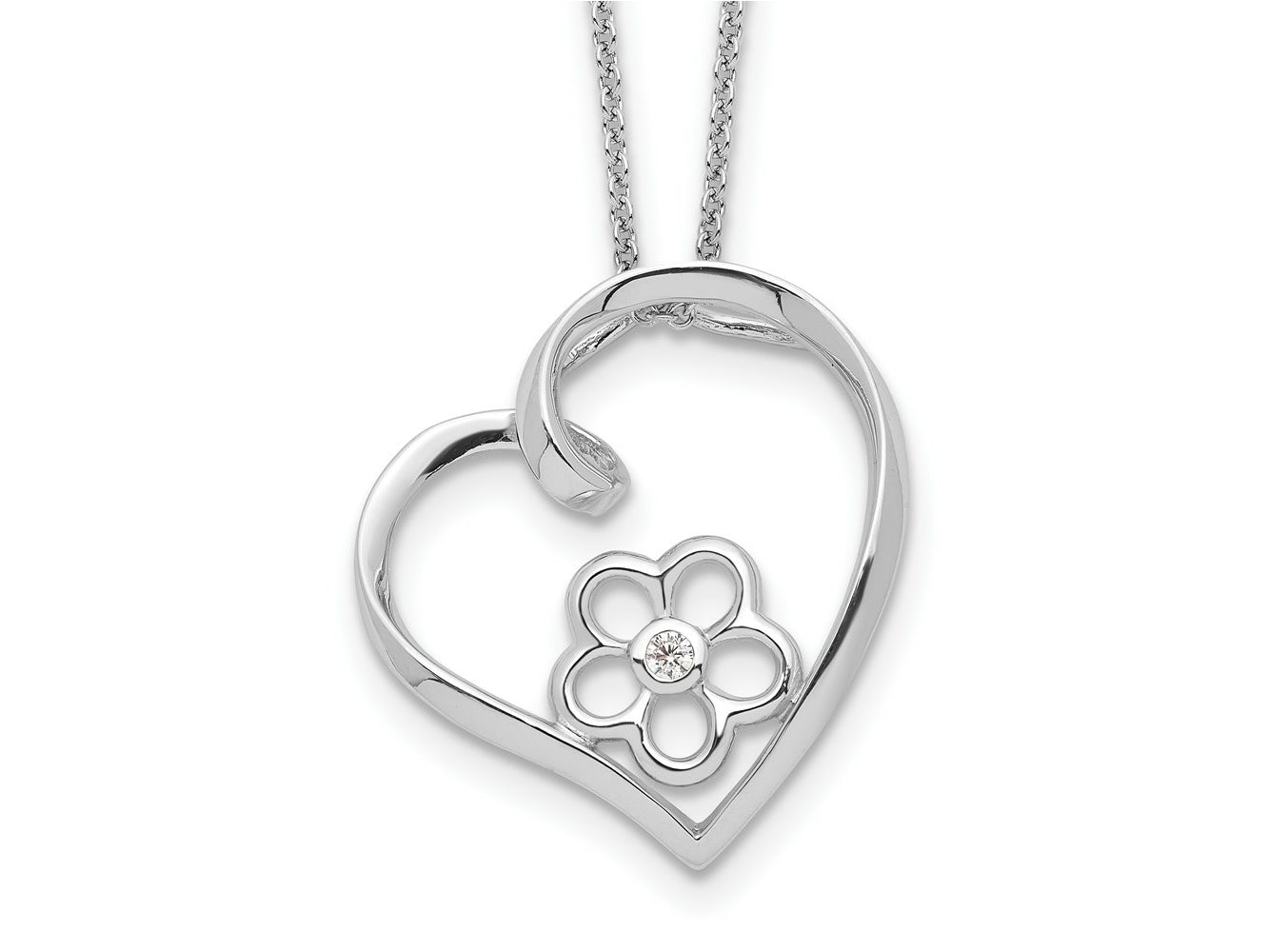 Sentimental Expressions 925 Sterling Silver CZ My Special Niece Flower in Heart Necklace 18 Inches x 22 mm